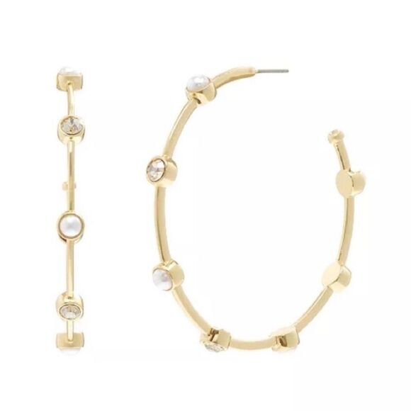 Coach Classic Pearl Large Hoop Earrings - Picture 1 of 2